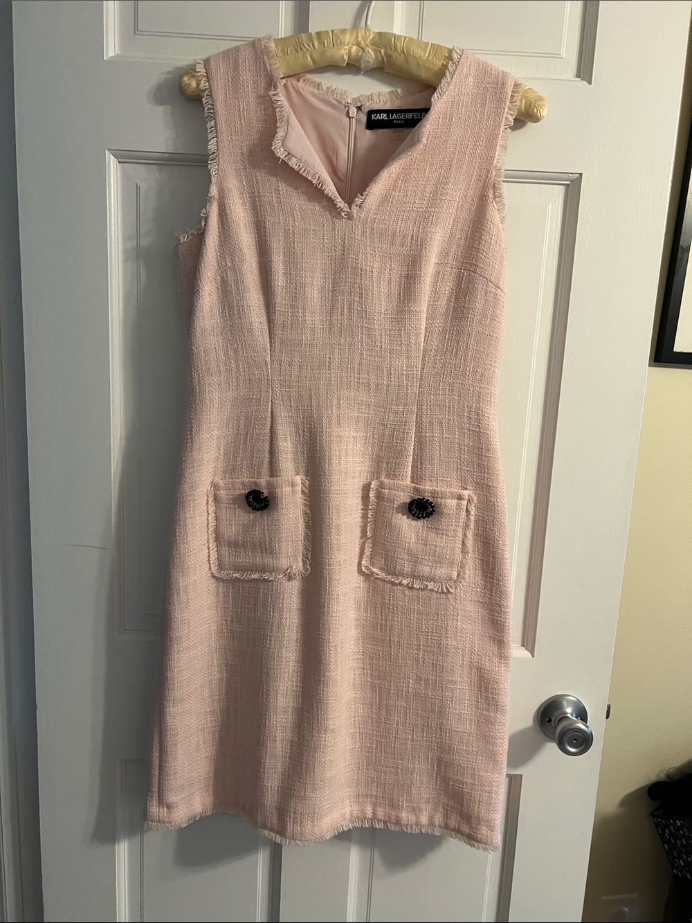 Karl Lagerfeld Blush Pink Tweed Pocket Shift Dress